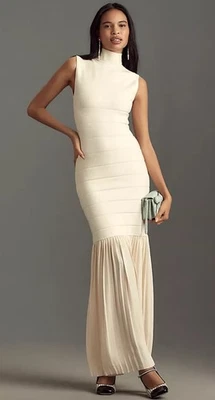 Vestido Suéter Anthropologie Blithe Maxi Twofer Marfil Ajustado Preppy Talla XL NUEVO CON ETIQUETAS Foto 1 de 4