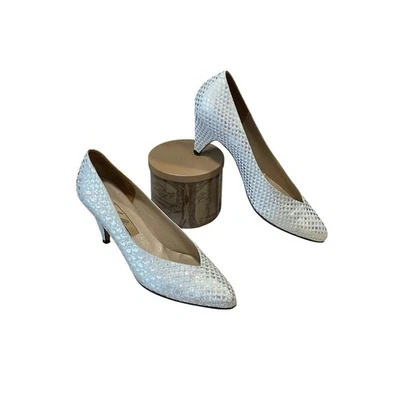 Zapatos de salón Amalfi italianos de cuero con estampado de piel de serpiente blanco/oro brillante para mujer 8B boda Foto 1 de 4