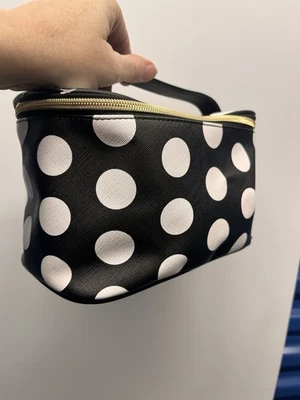 DABNEY LEE PRETO COM BOLINHAS BRANCAS ESTOJO DE TREM DE VIAGEM COSMÉTICO - Imagem 1 de 4