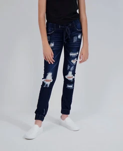 Gogo Star Girl's Blue Elastic Waist Distressed Jogger Pants Size 8 - Picture 1 of 2