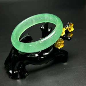 Round Natural Grade AAA Rare Icy Green Burmese Jade jadeite bracelet bangle 56mm - Picture 1 of 15
