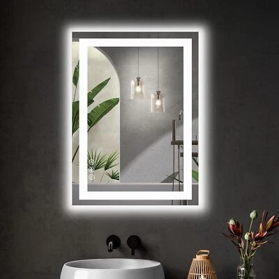 LED Dimmable Lighted Bathroom Mirror Anti-Fog Wall Mounted Rectangle Mirror - Image 1 of 4