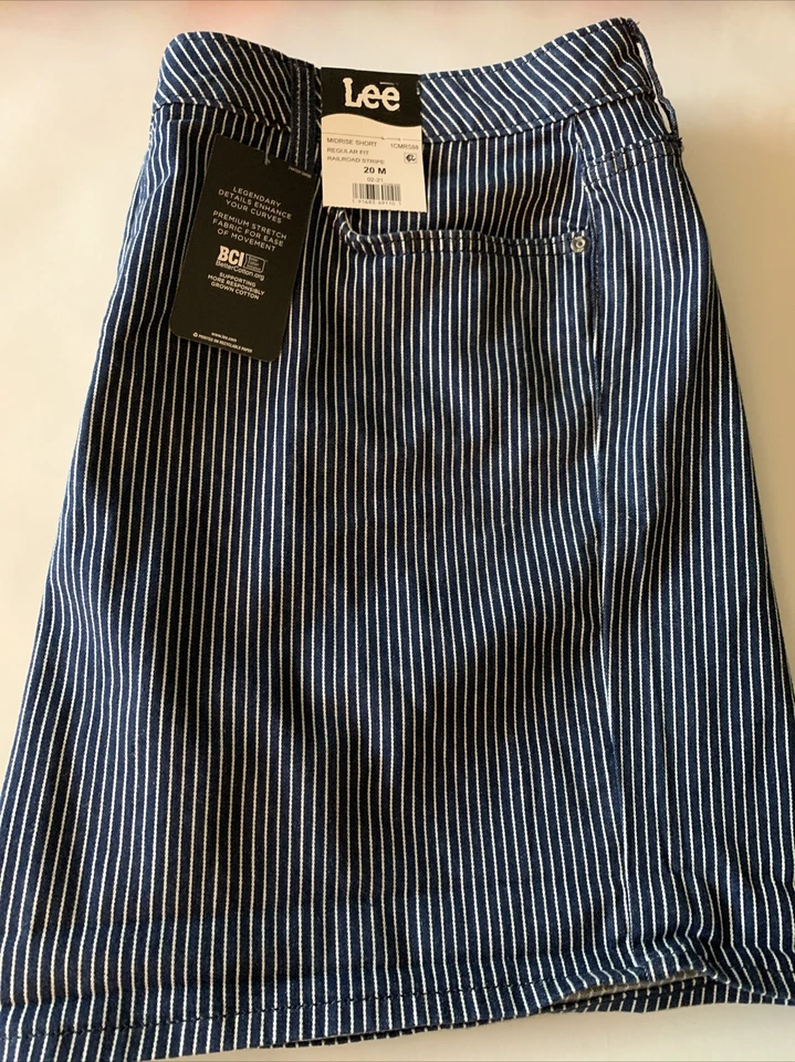 Lee Regular Fit Railroad Stripe Mid-Rise Womens Denim Shorts 20 M Stretch