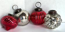 Creative Co-Op 4 Vintage Look Distressed Christmas Ornaments Silver &Red 2"D (B)