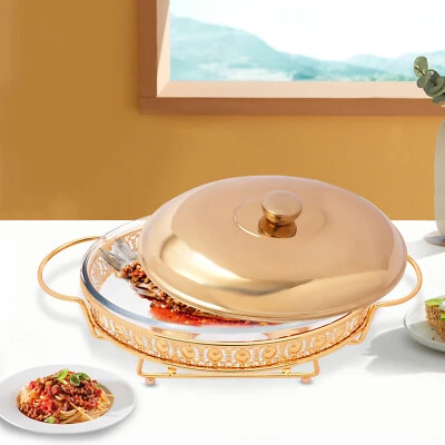 Juego de platos de frotamiento ovalados de 2,1 cuartos de galón para calentador de alimentos de acero inoxidable buffet con tapa y bandeja Foto 1 de 4