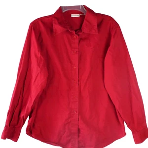 St. Johns Bay Women XL Shirt Red Micro Corduroy Button Up No Size Tag READ DESC - Picture 1 of 12