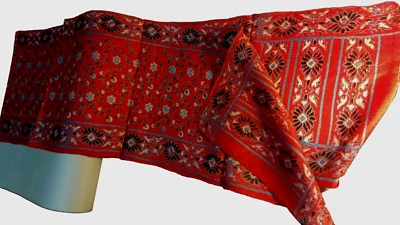 Red Paisley Long Scarf Pure Silk Made India hand rolled 70s TREASURE - Image 1 of 4
