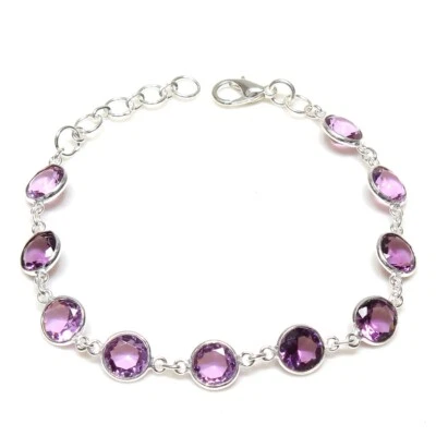 Pulseras de amatista púrpura joyería plata esterlina 925 hechas a mano con piedras preciosas talla 7-8" Foto 1 de 2
