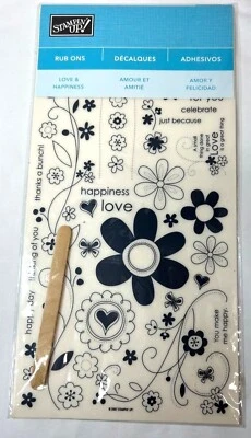 Stampin Up! Calcomanías adhesivas adhesivas para frotar simplemente enviadas - Love Happiness y más Foto 1 de 2