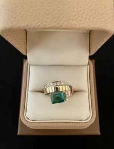 Vintage Modern 17K Gold & Emerald & Diamond Accent  Ring Man or Woman Size 6.5 - Picture 1 of 10