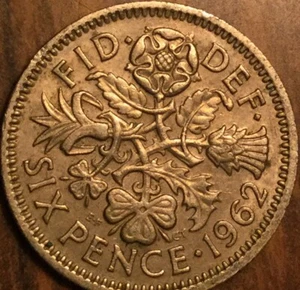 1962 UK GB GREAT BRITAIN SIXPENCE COIN - Picture 1 of 2