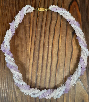 Vintage gemstone necklace multistrand twist 17” Amethyst Rose Quartz  - Image 1 of 4