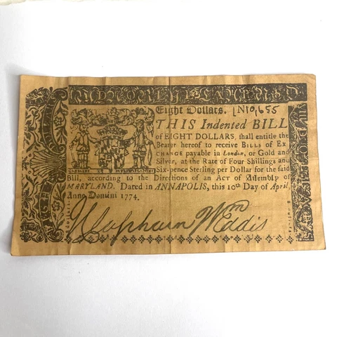 Colonial Currency / Note - Maryland - Eight Dollars Cover