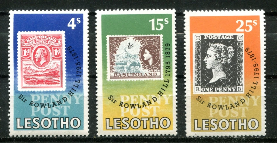 LESOTHO 1979, PENNY BLACK, ROWLAND HILL, STAMP ON STAMP, Scott 274-276, MNH - Image 1 of 1