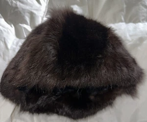 Vintage Antique Black Lined Brown Real Mink Fur Hat Cap one size fits most 10" d - Picture 1 of 8