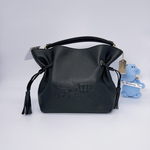 COACH CA213 Andy tracolla con cavallo e carrozza nappa in pelle nera oro nuova con etichetta