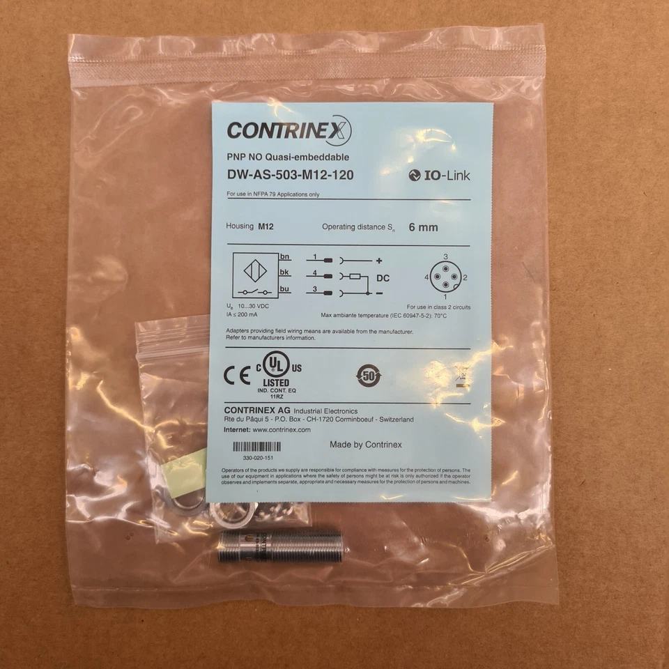 Contrinex Induktiver Näherungsschalter M12 quasi bündig PNP DW-AS-503-M12-120