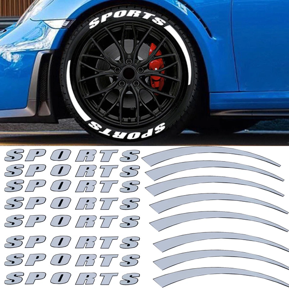 8 SET Car Tire Lettering Sticker SPORTS For 14"-22" Wheel Decal Styling Decor - Image 1 of 4
