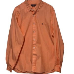 Ralph Lauren shirt Large orange white stripe 100% cotton button front logo'd - Picture 1 of 7
