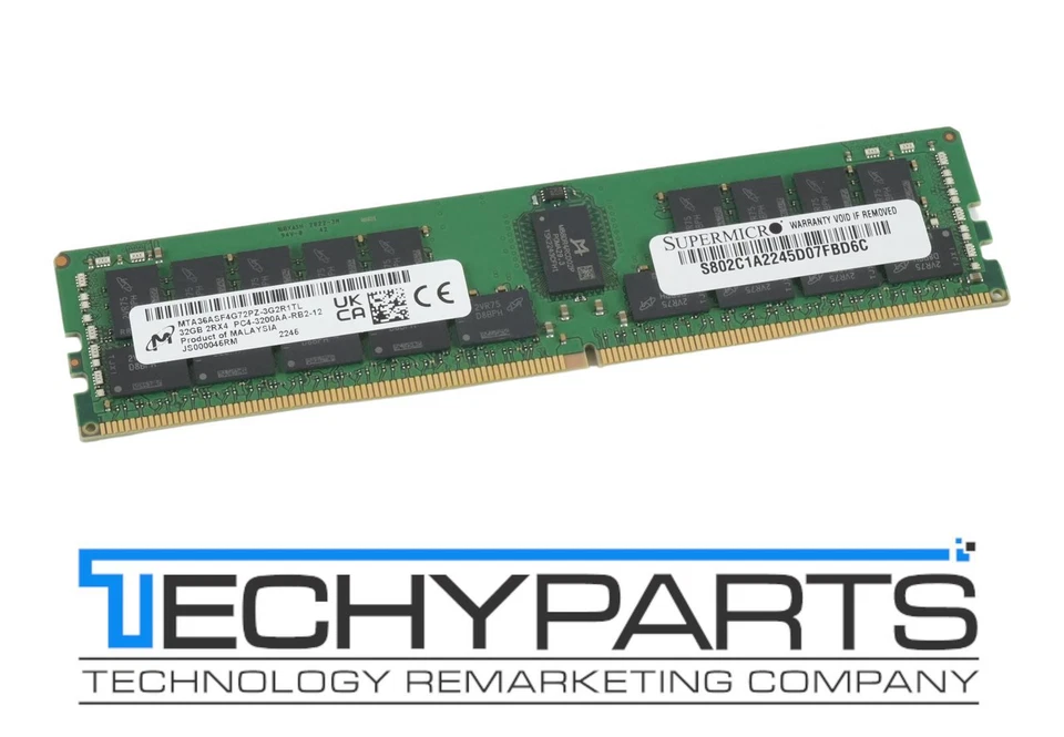 Micron 32GB 2Rx4 DDR4 PC4-3200AA PC4-25600R REG ECC RDIMM MTA36ASF4G72PZ-3G2R1 - Image 1 of 1