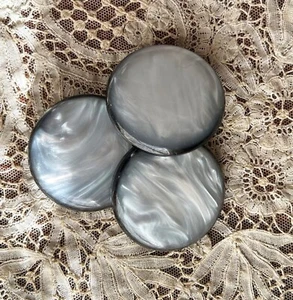 Set of 3 Vintage Black White Moonglow LUCITE Buttons MCM Large  1 3/4" NOS 1960s - Picture 1 of 5