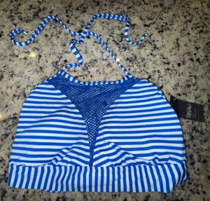 Juniors New NWT Size XL Extra Large Blue & White Striped Bikini TOP ONLY~Mossimo - Picture 1 of 3