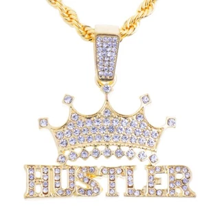 Colgante Hip Hop Helado Oro 18K PT Corona Estafador 24" Cuerda Cadena Collar HC 1293G - Imagen 1 de 4