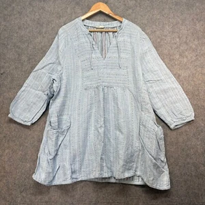 Top túnica poesía para mujer 16 bolsillos de lino azul claro de gran tamaño ajustado Lagenlook - Imagen 1 de 10