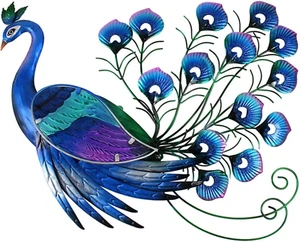 Metal Peacock Wall Art Colorful Glass Wings Hanging Living Room Wall Decoration - Picture 1 of 7