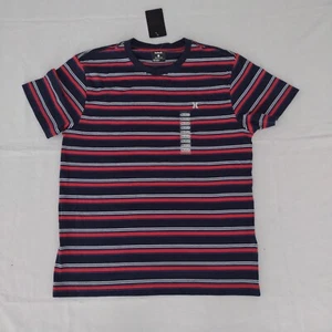 Hurley Stripe Shirt Mens Medium Blue Navy Red Stripes Tee A15 - Picture 1 of 9
