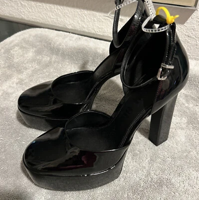 Tacones de plataforma Giani Bini negros imitación cuero correa para el tobillo grueso tacón alto 9,5 Foto 1 de 4