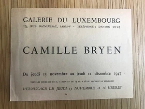 Camille BRYEN carton invitation Galerie du Luxembourg 1947 ephemera abstraction - Imagen 1 de 2