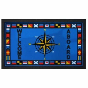 Nautical Compass Rose Welcome Aboard Doormat 40x68cm rectangle - Picture 1 of 2