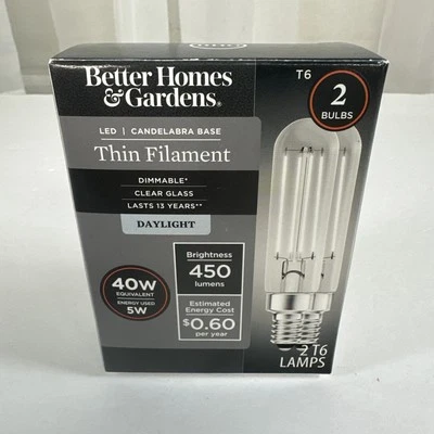 Better Homes & Gardens T6 LED Light Bulbs , 4 Watts (40W Equivalent) 2pk New - Image 1 of 4