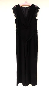 FOREVER NEW Black Wide-Leg JUMPSUIT Size 16 Belt Lace Sleeve Cocktail Party - Picture 1 of 5