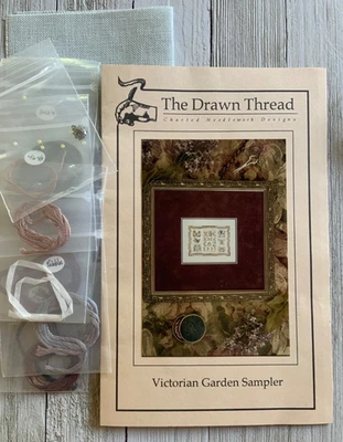 The Drawn Thread VICTORIAN GARDEN SAMPLER Vintage Cross Stitch Kit ~ Started - Image 1 of 4