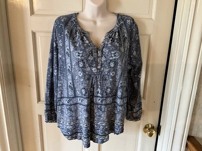 NWT Lucky Brand blue Geometric print blouse size large - Image 1 of 4