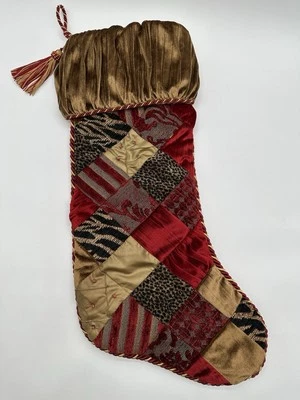 Шикарные рождественские чулки Villa Bacci красный и золотой бархат атласные кисточки 24 дюйма - Изображение 1 из 4