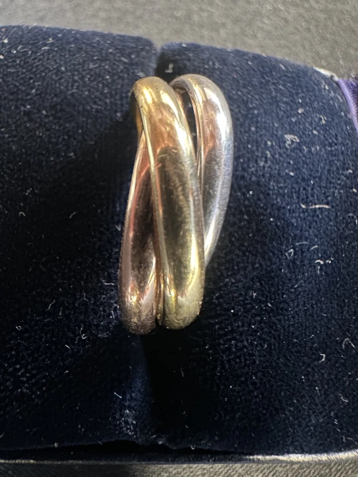 Banda de anillo enrollable vintage Tiffany de oro triple de 14 quilates, talla 9 Foto 1 de 4