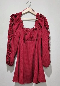 C/MEO Collective Perfect Party Red Cherry Ruffled Long Sleeve Dress Size L /US 8 - Picture 1 of 8