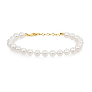 9ct Yellow Gold Freshwater 6mm Pearl Bracelet 7.5 Inch Adjustable Length (201) - Picture 1 of 1