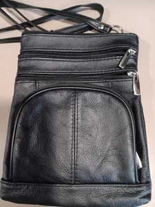 Women's Small Black Leather Cross Body Shoulder Bag - Picture 1 of 2
