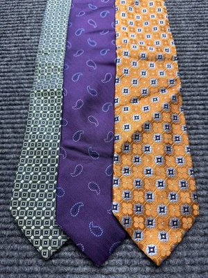 Forsyth Lote de 3 Corbatas Para Hombre 100% Seda Verde Púrpura Naranja Paisley Geométricas Foto 1 de 4