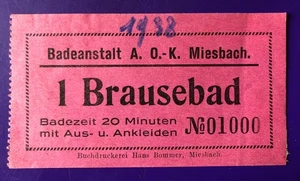 Alte Eintrittskarte Ticket für 1 Brausebad A. O.-K. Badeanstalt Miesbach 1938 - Bild 1 von 2