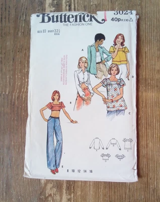 3024 Crop Square Neck Top or Shirt 10 Used Vintage Butterick Sewing Pattern - Image 1 of 2