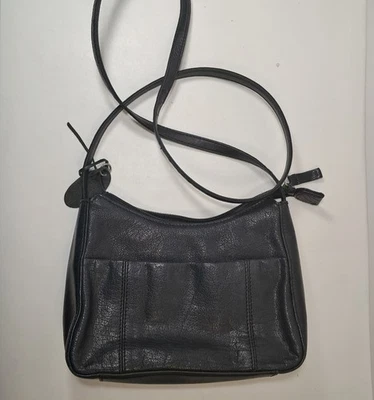 Cartera Bandolera Pequeña Negra Cuero Genuino 8” x 6” X 2.5” Por ROLFS Foto 1 de 4