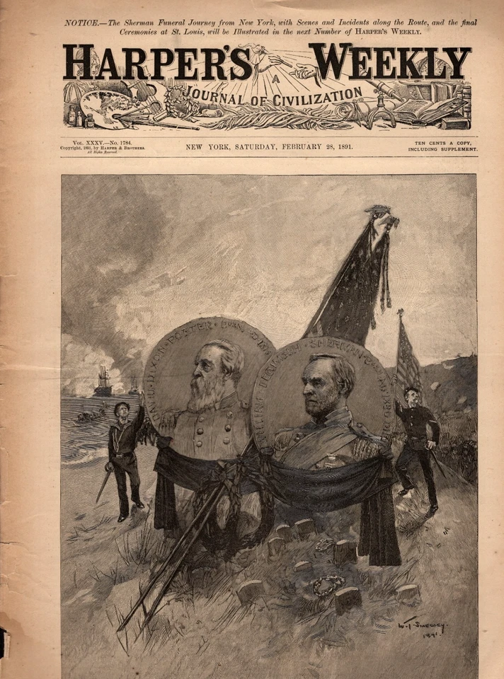 1891 Harpers Weekly  February 28 - Honors to Generals Dixon and Sherman - Image 1 of 1