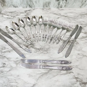 Oneida Community Besteck Edelstahl Mein Rosenmuster 6 Gabeln 6 Messer 6 Löffel - Bild 1 von 19