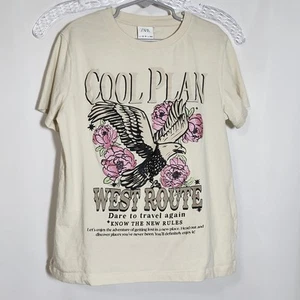 Zara Girls Size 13-14 Short Sleeve T-Shirt Cool Plan West Route Glittered Flower - Picture 1 of 9
