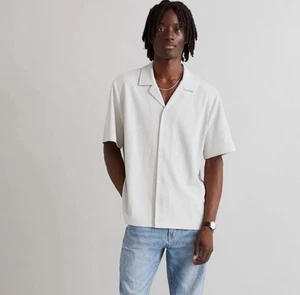 Madewell Easy Short-Sleeve Shirt in Stripe Color Monument Size L - Picture 1 of 11